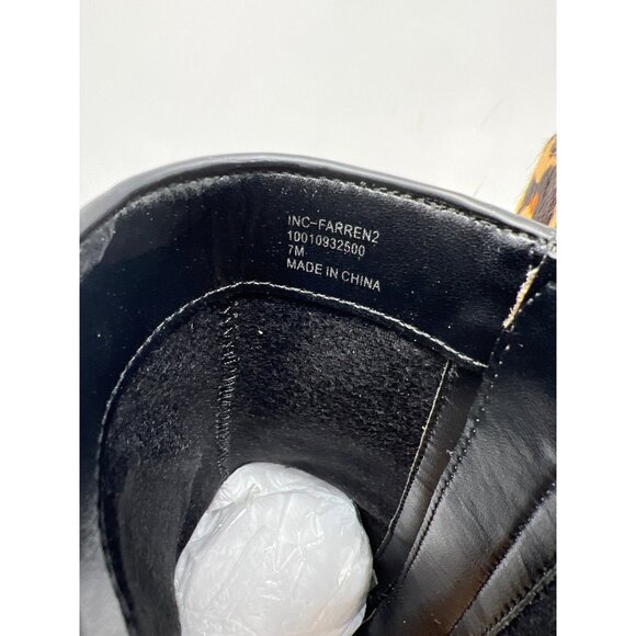 INC Calf Hair Ankle Boots Size 7 Tan Black Leopard Print Block Heel Zipper - Picture 7 of 10